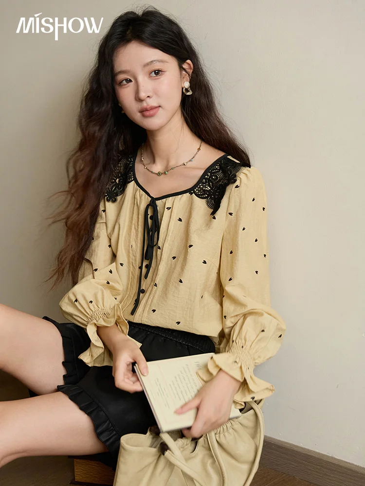 MISHOW Women's Yellow Heart Printed Shirt Autumn Lace Hollowed Out Collar Bubble Sleeve Top Lace-up Commuter Shirts MXE41X1949
MISHOW Women's Yellow Heart Printed Shirt Autumn Lace Hollowed Out Collar Bubble Sleeve Top Lace-up Commuter Shirts MXE41X1949