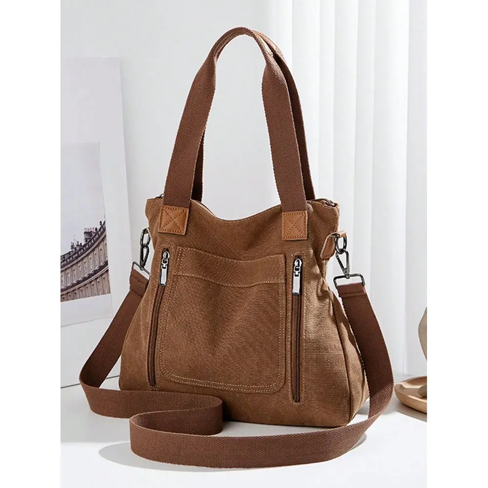 Vintage Large Capacity Canvas Tote Bag, Solid Color MultiCompartment Zipper Handbag Shoulder Crossbody Bag Gym Bag Hobo Bag, De
Vintage Large Capacity Canvas Tote Bag, Solid Color MultiCompartment Zipper Handbag Shoulder Crossbody Bag Gym Bag Hobo Bag, De
