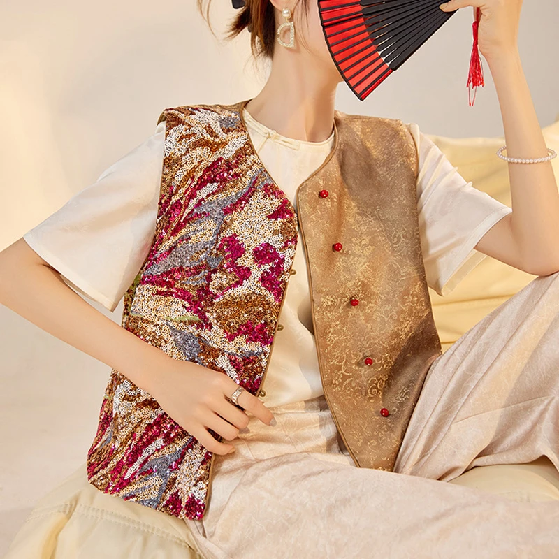 Traditional Chinese Style Sleeveless Coat New Vest Cheongsam Top Luxury Beads Sequin Embroidery Elegant Exquisite Waistcoat
Traditional Chinese Style Sleeveless Coat New Vest Cheongsam Top Luxury Beads Sequin Embroidery Elegant Exquisite Waistcoat