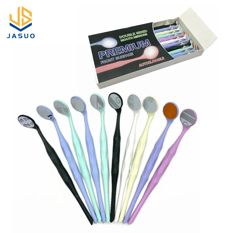 10pcs/Box Dental Double Sided Mouth Mirrors With Handle Random Colors Autoclavable Surface Exam Reflectors Oral Tooth Whitening
10pcs/Box Dental Double Sided Mouth Mirrors With Handle Random Colors Autoclavable Surface Exam Reflectors Oral Tooth Whitening