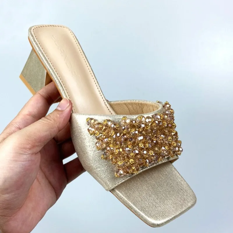 Thick Heel Slippers Women's Summer Outside High Heel 7cm Beaded Rhinestone Cool Slippers Square Head High Sense Women Sandals
Thick Heel Slippers Women's Summer Outside High Heel 7cm Beaded Rhinestone Cool Slippers Square Head High Sense Women Sandals