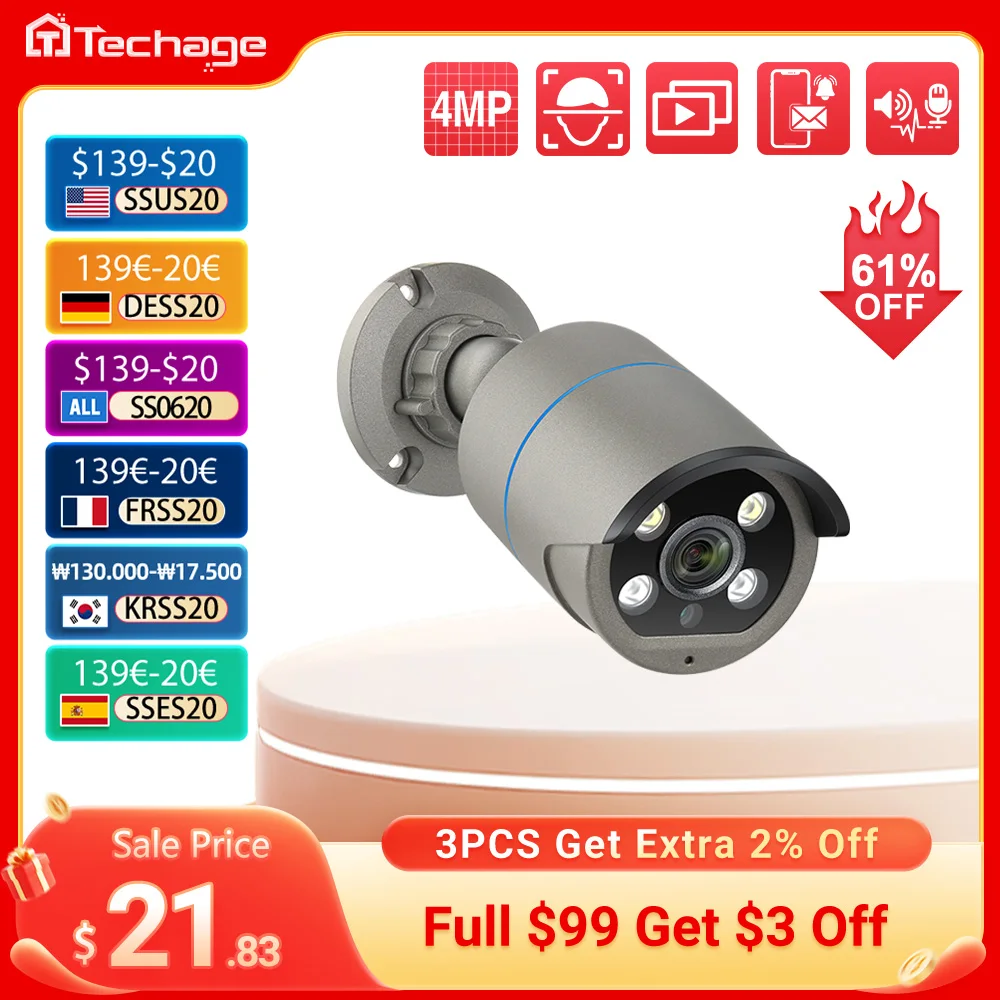 Techage 4MP POE Camera AI Smart Two Way Audio Outdoor Face Detection IP66 Waterproof CCTV Video Surveillance IP Security Camera
Techage 4MP POE Camera AI Smart Two Way Audio Outdoor Face Detection IP66 Waterproof CCTV Video Surveillance IP Security Camera