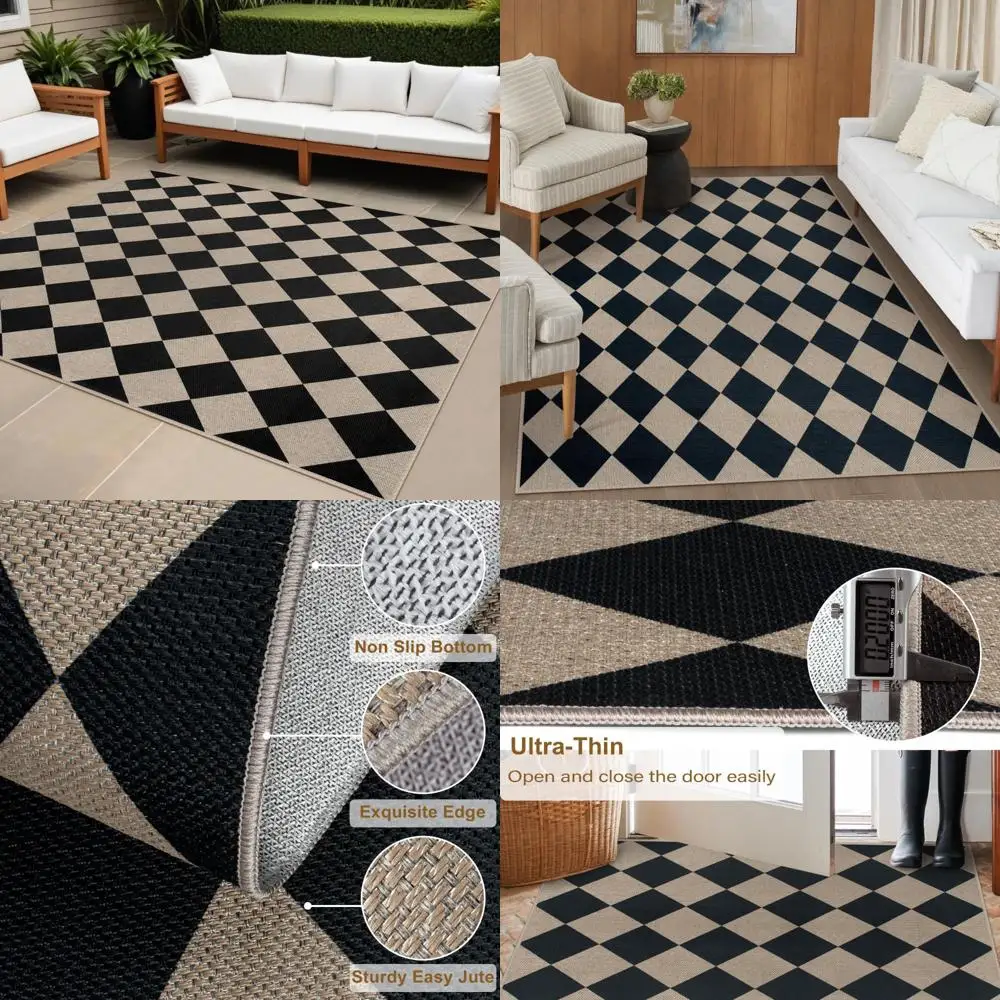 Black and White Checkered 5x7 Outdoor Patio Rug, Washable Modern Design for Living Room, Neutral Toned Diamond Pattern
Black and White Checkered 5x7 Outdoor Patio Rug, Washable Modern Design for Living Room, Neutral Toned Diamond Pattern