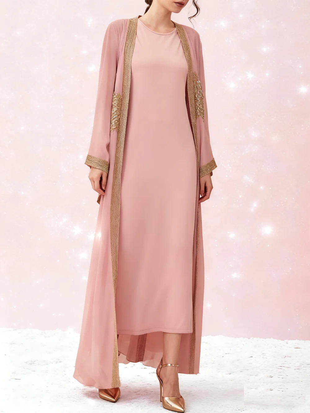 Модное внутреннее платье Дубая Абая, мусульманский комплект из 2 предметов, женский длинный халат, кимоно, кардиган, открытая Абая, Турция, кафтан, исламская одежда, платье
Модное внутреннее платье Дубая Абая, мусульманский комплект из 2 предметов, женский длинный халат, кимоно, кардиган, открытая Абая, Турция, кафтан, исламская одежда, платье