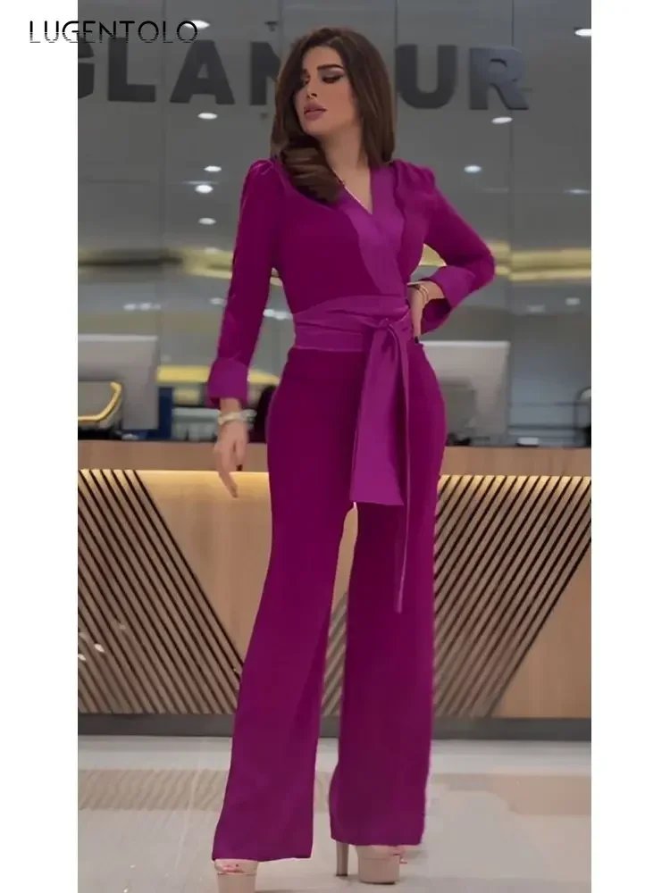 Women Sexy Jumpsuits Party Long Sleeve V-neck Prom New Lace-up Rose-red Spring Summer Lady Elegant High Waist Casual Trousers
Women Sexy Jumpsuits Party Long Sleeve V-neck Prom New Lace-up Rose-red Spring Summer Lady Elegant High Waist Casual Trousers
