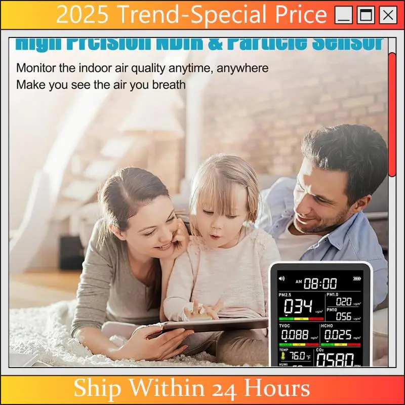 The New Air Quality Tester Multifunctional Air Quality Tester For PM2.5/PM10/CO2, Formaldehyde With Humidity, TVOC & Time Displa
The New Air Quality Tester Multifunctional Air Quality Tester For PM2.5/PM10/CO2, Formaldehyde With Humidity, TVOC & Time Displa
