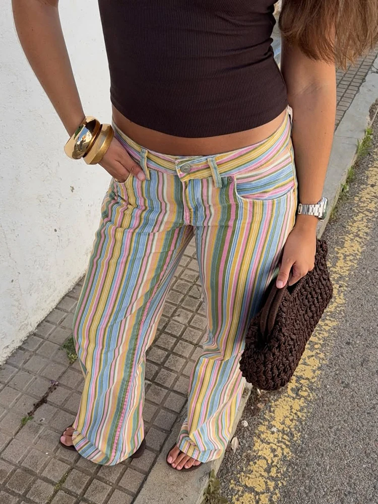 HH Fashion Colorful Striped Wide-Leg Jeans For Women's 2026 Low Waist Casual Rainbow Baggy Denim Trousers Y2K Female Streetwear
HH Fashion Colorful Striped Wide-Leg Jeans For Women's 2026 Low Waist Casual Rainbow Baggy Denim Trousers Y2K Female Streetwear
