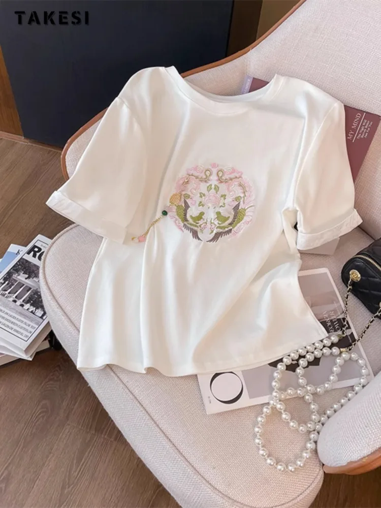 2024 Summer Casual Elegant Printting Short Sleeve Round Neck T-Shirts Women's Fashion White Loose Sweet Basics Tees Tops
2024 Summer Casual Elegant Printting Short Sleeve Round Neck T-Shirts Women's Fashion White Loose Sweet Basics Tees Tops