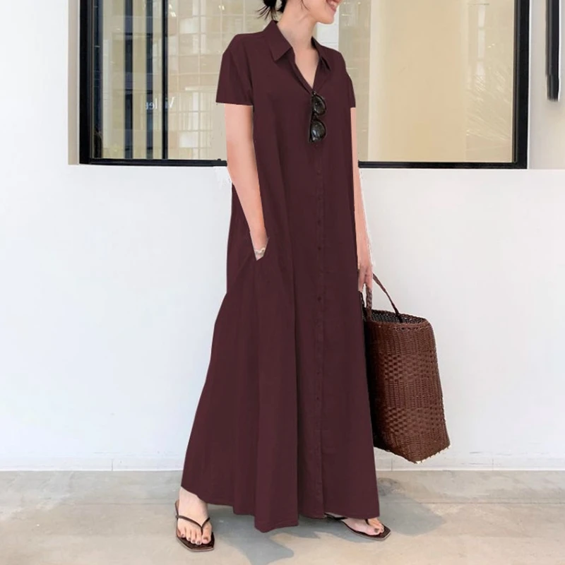 Autumn new plus size casual dress fashion ladies cotton and linen solid color lapel short sleeve pocket simple loose dress.
Autumn new plus size casual dress fashion ladies cotton and linen solid color lapel short sleeve pocket simple loose dress.