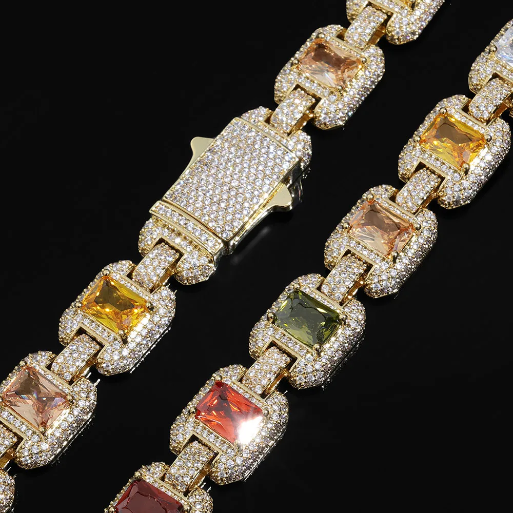 NY Customized 12mm Colored Gemstone Iced Cuban Chain Shiny Luxury Inlaid Square Zircon Hip Hop Rock Exquisite Jewelry Necklace
NY Customized 12mm Colored Gemstone Iced Cuban Chain Shiny Luxury Inlaid Square Zircon Hip Hop Rock Exquisite Jewelry Necklace