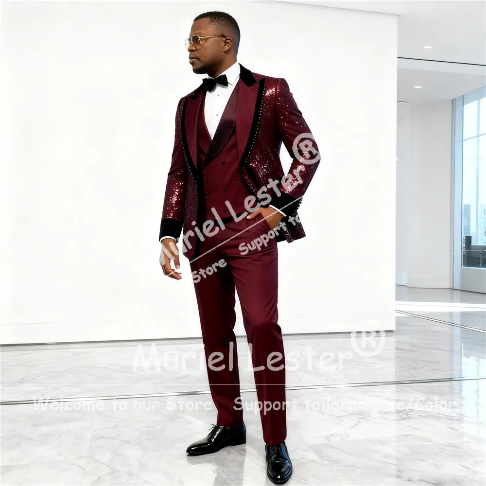 Sparkling Sequins Suits Men Slim Fit Unique Design Black Label Prom Blazers Customized 3 Pieces Sets Groom Wedding Tuxedo Outfit
Sparkling Sequins Suits Men Slim Fit Unique Design Black Label Prom Blazers Customized 3 Pieces Sets Groom Wedding Tuxedo Outfit