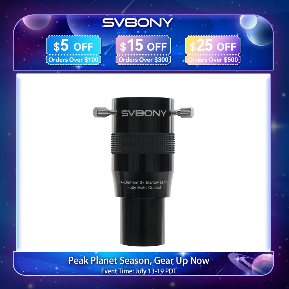 Svbony SV216 1.25" 2X/3X Barlow Lens for Astronomical Telescope Accessories,Imaging Visual Applications
Svbony SV216 1.25" 2X/3X Barlow Lens for Astronomical Telescope Accessories,Imaging Visual Applications