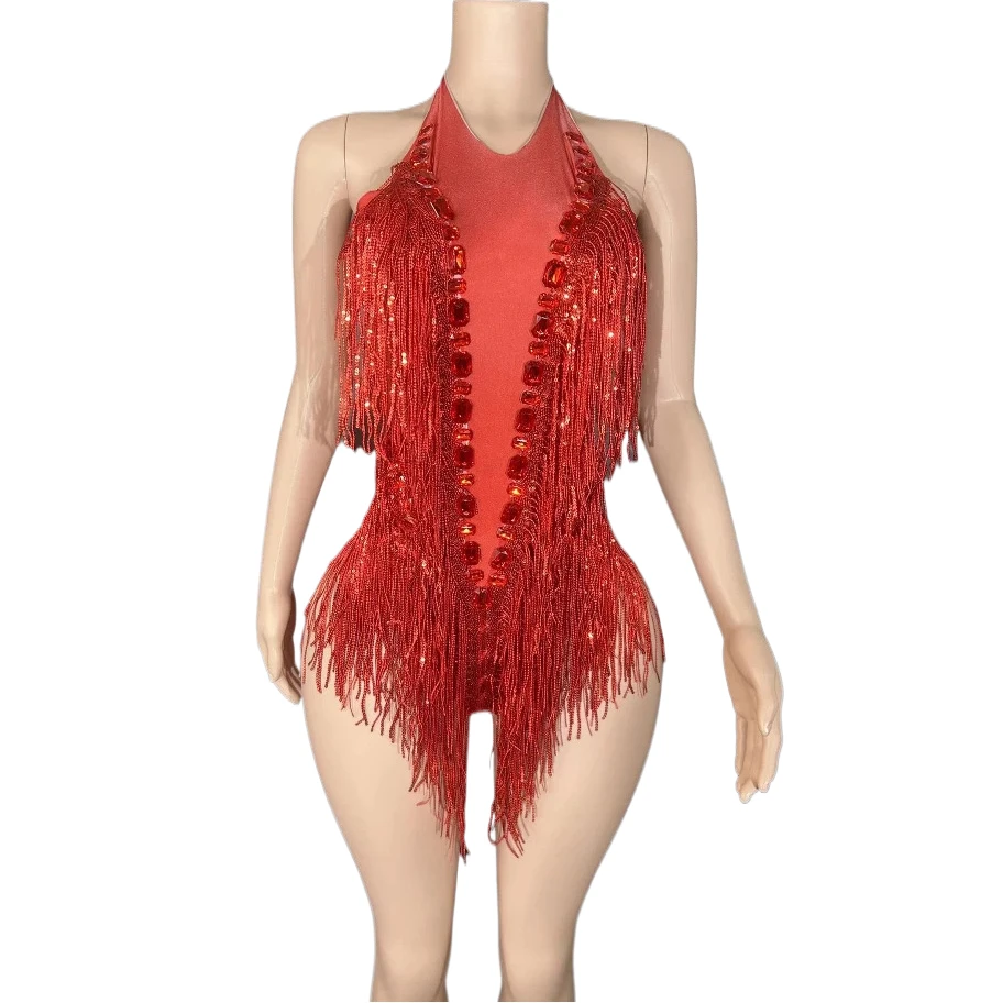 Performance Outfits Woman Sparkly Red Rhinestone Fringe Halter Bodysuit Latin Dance Stage Party Stage Show Costume
Performance Outfits Woman Sparkly Red Rhinestone Fringe Halter Bodysuit Latin Dance Stage Party Stage Show Costume