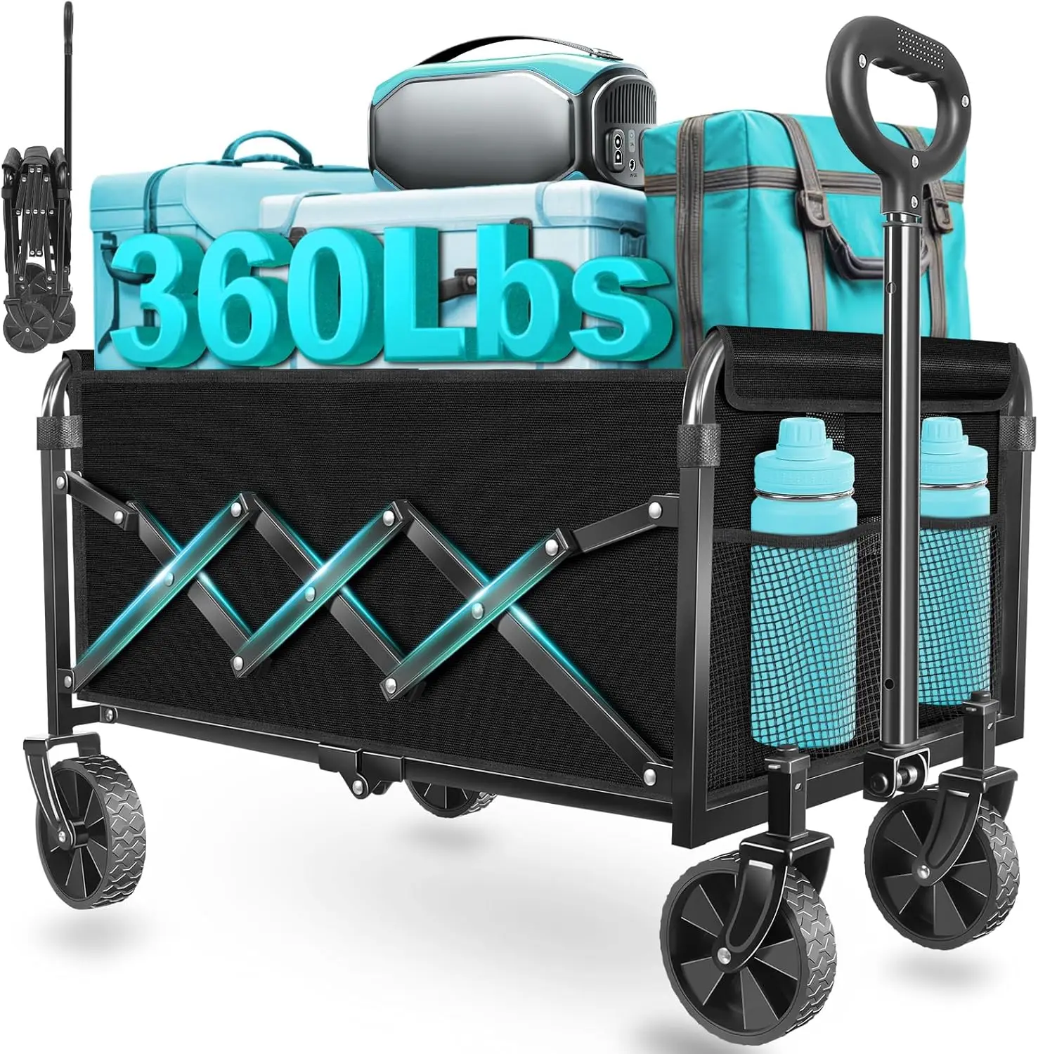 Foldable Wagon Cart with Wheels, 360lbs Capacity for Groceries, Picnic & Pets, Portable Utility Hauler in Jet Black
Foldable Wagon Cart with Wheels, 360lbs Capacity for Groceries, Picnic & Pets, Portable Utility Hauler in Jet Black