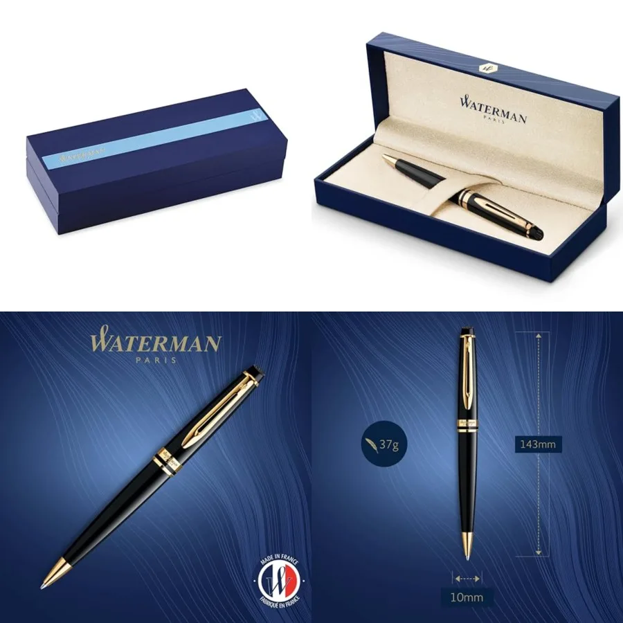 Expert Ballpoint Pen, Black with Golden Trim, Medium Tip, Blue Ink, Gift Box
Expert Ballpoint Pen, Black with Golden Trim, Medium Tip, Blue Ink, Gift Box