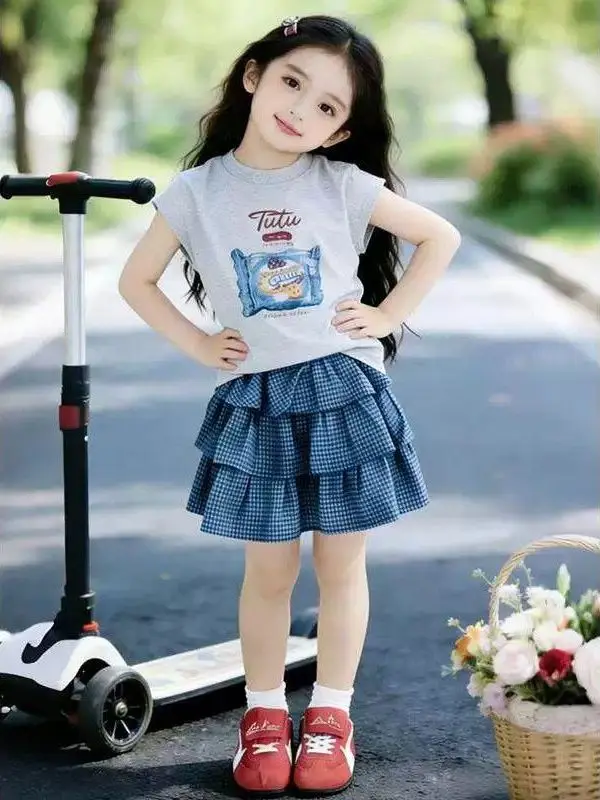 Girls Summer Plaid Short Sleeve Comfortable Set Two Pieces Outfit Casual Breathable Cotton round Neck Dress And Top Ensemble
Girls Summer Plaid Short Sleeve Comfortable Set Two Pieces Outfit Casual Breathable Cotton round Neck Dress And Top Ensemble