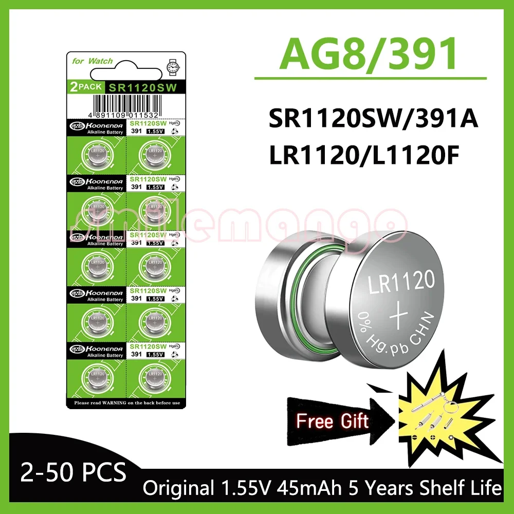 20-50PS 1.55V AG8 45mAh Button Batteries LR1120 391 SR1120 R1120W CX191 G8A 191 391A SR1120SW Cell Coin Watch Toys Remote Batter
20-50PS 1.55V AG8 45mAh Button Batteries LR1120 391 SR1120 R1120W CX191 G8A 191 391A SR1120SW Cell Coin Watch Toys Remote Batter