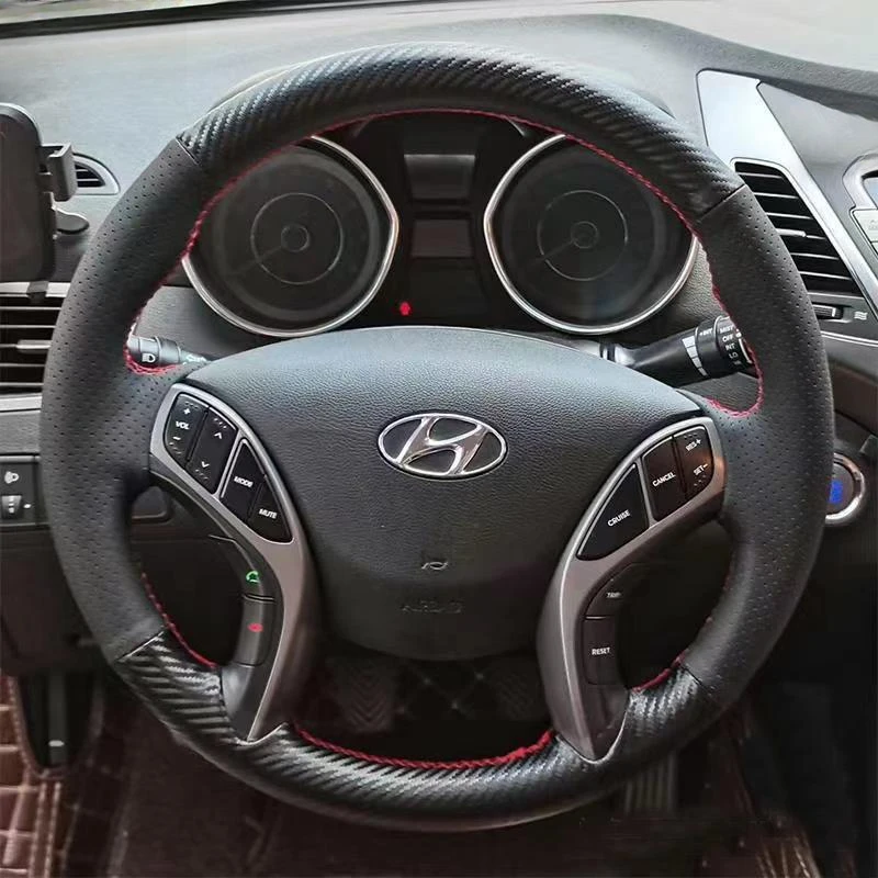 Hand-Stitched Non-Slip black genuine Leather Carbon Fiber Car Steering Wheel Cover For Hyundai Elantra Avante i30 2012-2016
Hand-Stitched Non-Slip black genuine Leather Carbon Fiber Car Steering Wheel Cover For Hyundai Elantra Avante i30 2012-2016