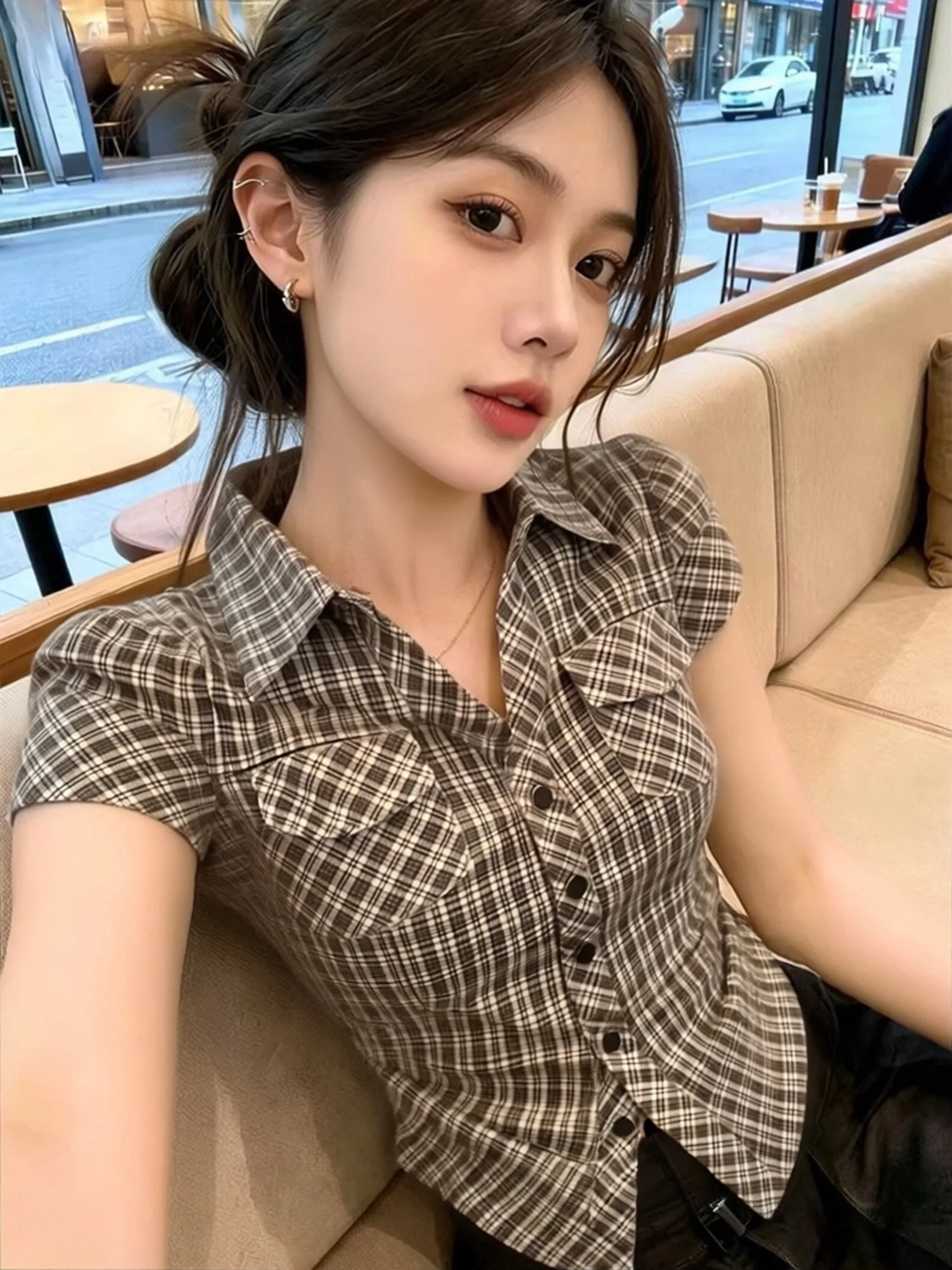 Slimming Plaid Shirt Collar Women's Summer Design Sensation Slim Personality Commute Style Short Sleeve Top City Walk Open Ca...
Slimming Plaid Shirt Collar Women's Summer Design Sensation Slim Personality Commute Style Short Sleeve Top City Walk Open Ca...