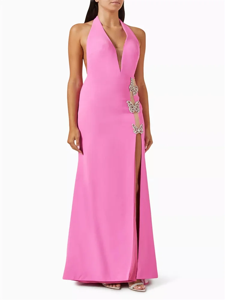 Customized Exquisite Pink Crystal Bow Beaded Long Dress Sleeveless Halter Neck Neck Waist Bow Beaded Decorative Evening Dress
Customized Exquisite Pink Crystal Bow Beaded Long Dress Sleeveless Halter Neck Neck Waist Bow Beaded Decorative Evening Dress