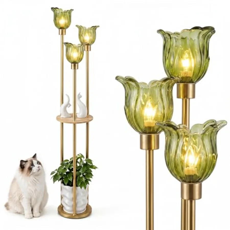 Modern Gold Floor Lamp with 3 Crystal Shades and Shelves, 3-Light Standing Lamp with Feet Switch for Living Room, Bedroom, Stud
Modern Gold Floor Lamp with 3 Crystal Shades and Shelves, 3-Light Standing Lamp with Feet Switch for Living Room, Bedroom, Stud