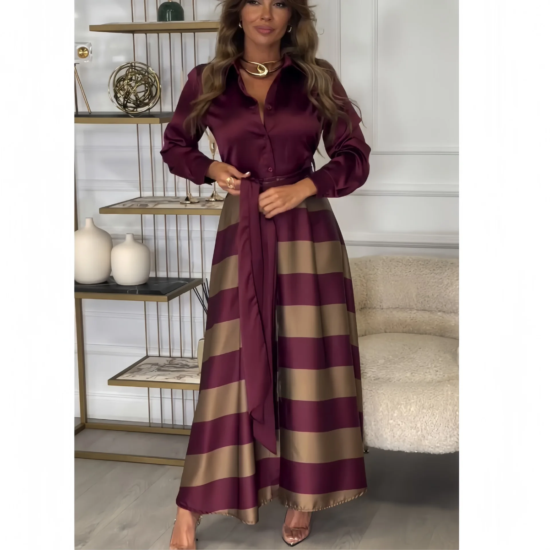Fake two-piece long-sleeved shirt, top, strap-on striped dress, fashionable, simple and versatile temperament, elegant vacation
Fake two-piece long-sleeved shirt, top, strap-on striped dress, fashionable, simple and versatile temperament, elegant vacation