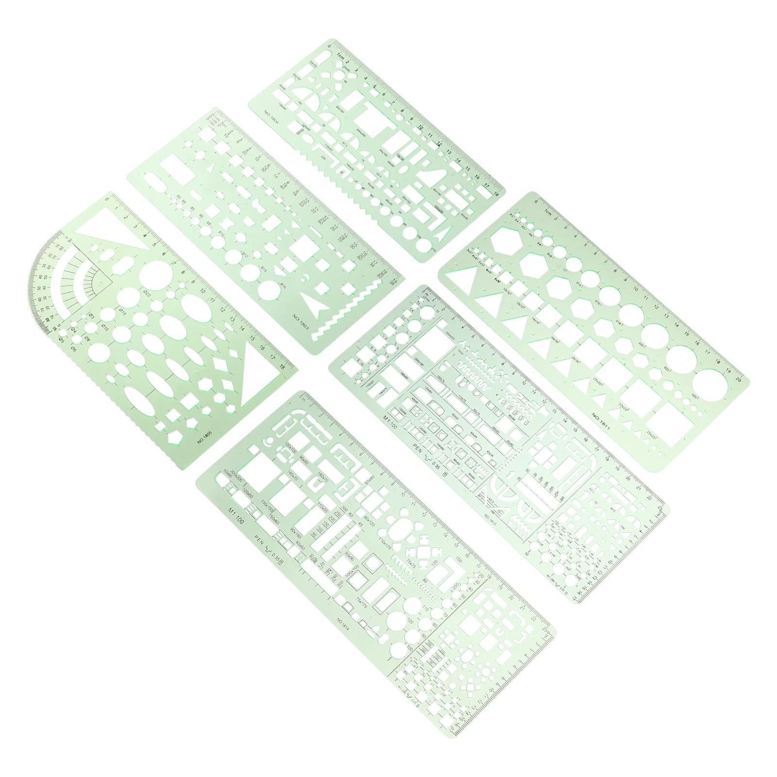 6 Drawing Templates Practical Set Centimeters Measurement Transparent Green Plastic Ruler Geometric Stencils Design
6 Drawing Templates Practical Set Centimeters Measurement Transparent Green Plastic Ruler Geometric Stencils Design