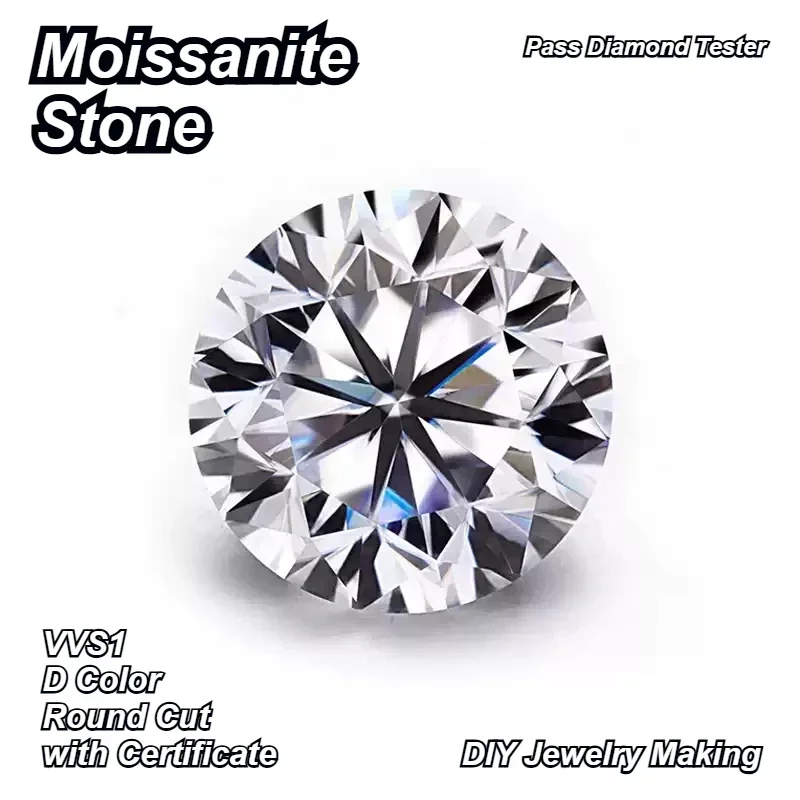 Top Moissanite Loose Stone Round Cut D Color VVS1 Pass Diamond Tester Gemstone For DIY Jewelry Making With Certificate 
Top Moissanite Loose Stone Round Cut D Color VVS1 Pass Diamond Tester Gemstone For DIY Jewelry Making With Certificate
