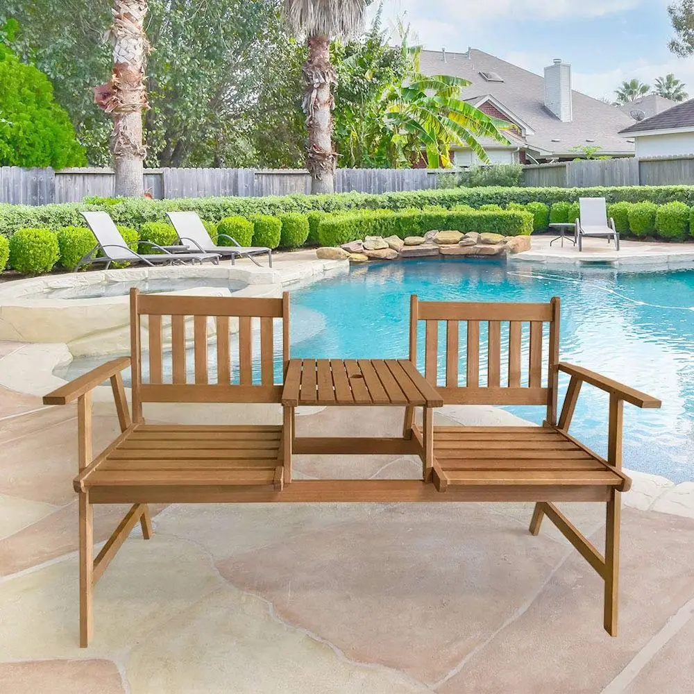 Outdoor Patio Bench Wood Garden Bench Park Bench Acacia Wood with Table for Pool Beach Backyard Balcony Porch Deck Garden Woode
Outdoor Patio Bench Wood Garden Bench Park Bench Acacia Wood with Table for Pool Beach Backyard Balcony Porch Deck Garden Woode