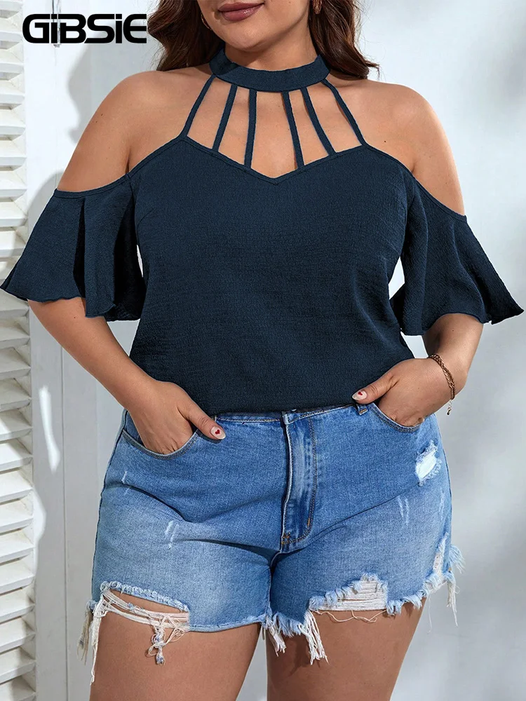 GIBSIE Plus Size Cold Shoulder Butterfly Sleeve Blouse Women Summer 2025 Solid Elegant Keyhole Back Female Casual Loose Top
GIBSIE Plus Size Cold Shoulder Butterfly Sleeve Blouse Women Summer 2025 Solid Elegant Keyhole Back Female Casual Loose Top