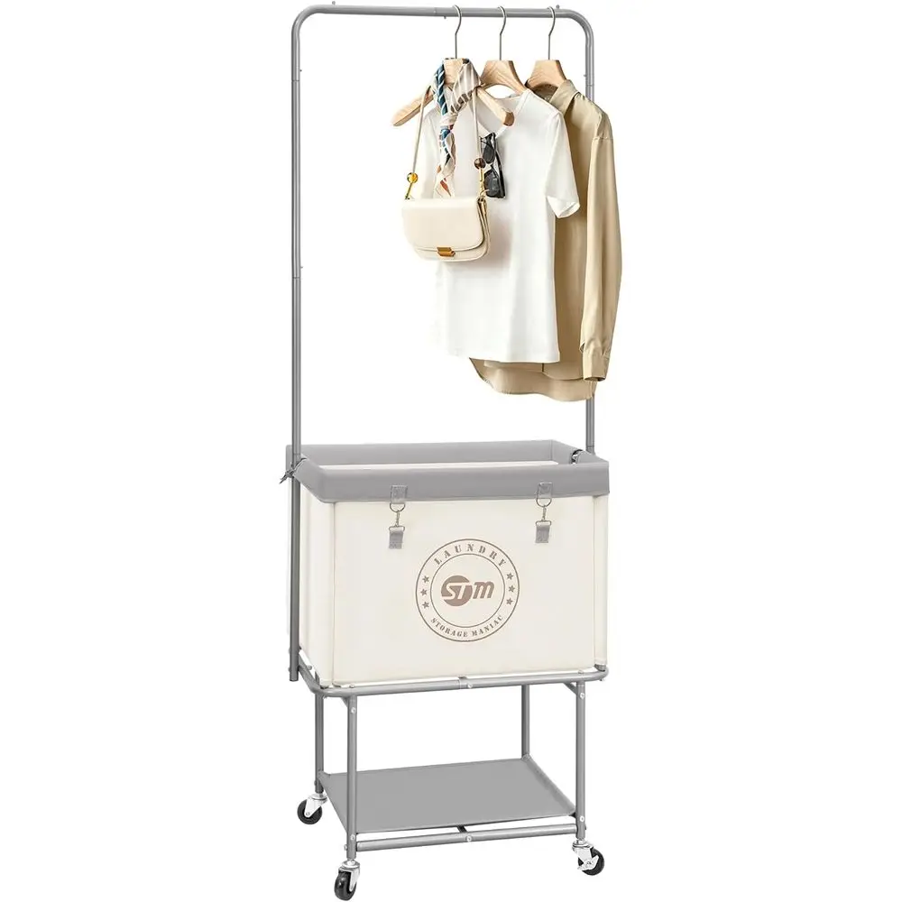 Large 110L Laundry Cart with Hanging Bar, Storage Shelf, Lockable Wheels, Beige
Large 110L Laundry Cart with Hanging Bar, Storage Shelf, Lockable Wheels, Beige