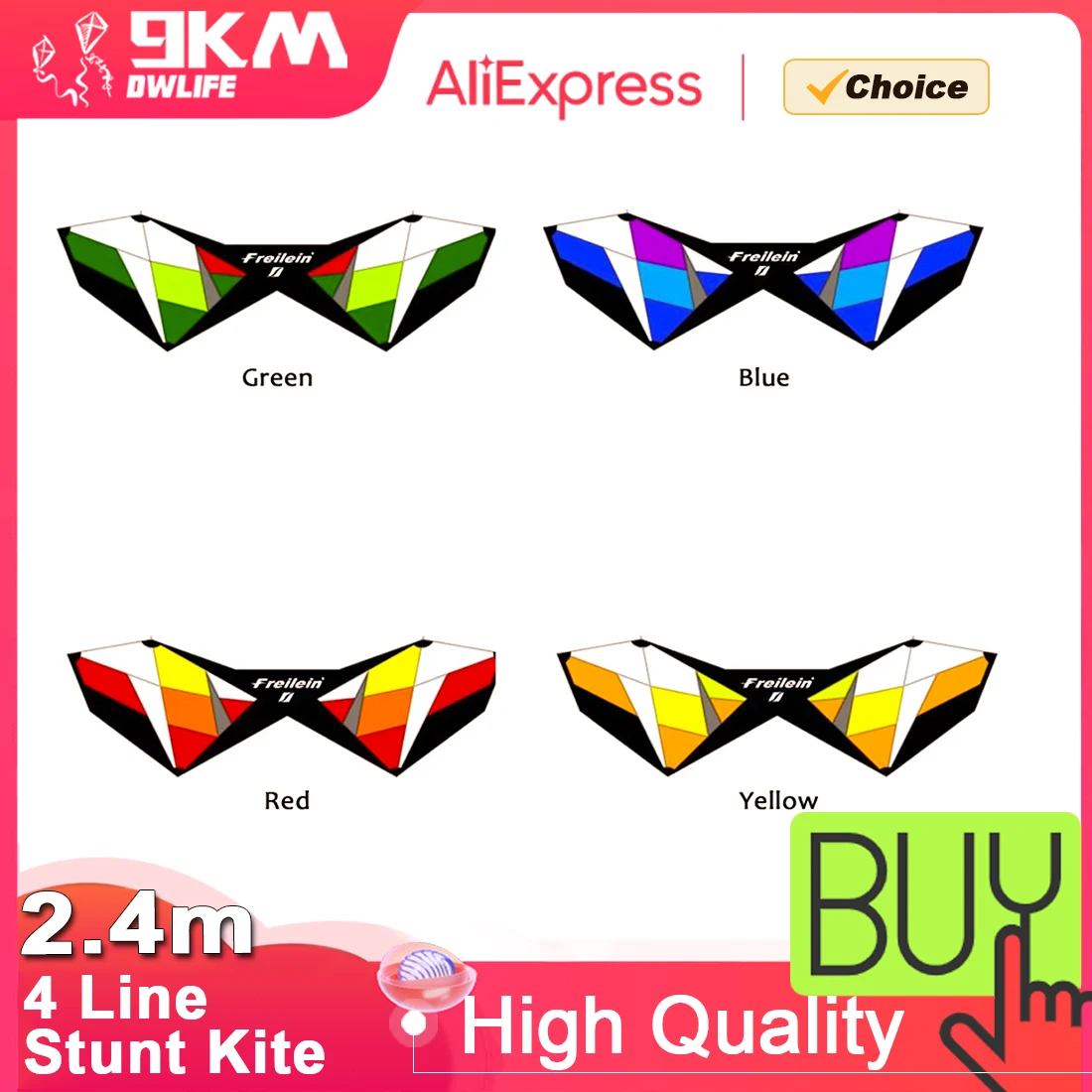 9KM Freilein 2.4m 4 Line Stunt Kite, Beginner Acrobatic Beach Sports Kite with 4×30m 90lb Flying Lines, 33cm Control Handle and
9KM Freilein 2.4m 4 Line Stunt Kite, Beginner Acrobatic Beach Sports Kite with 4×30m 90lb Flying Lines, 33cm Control Handle and