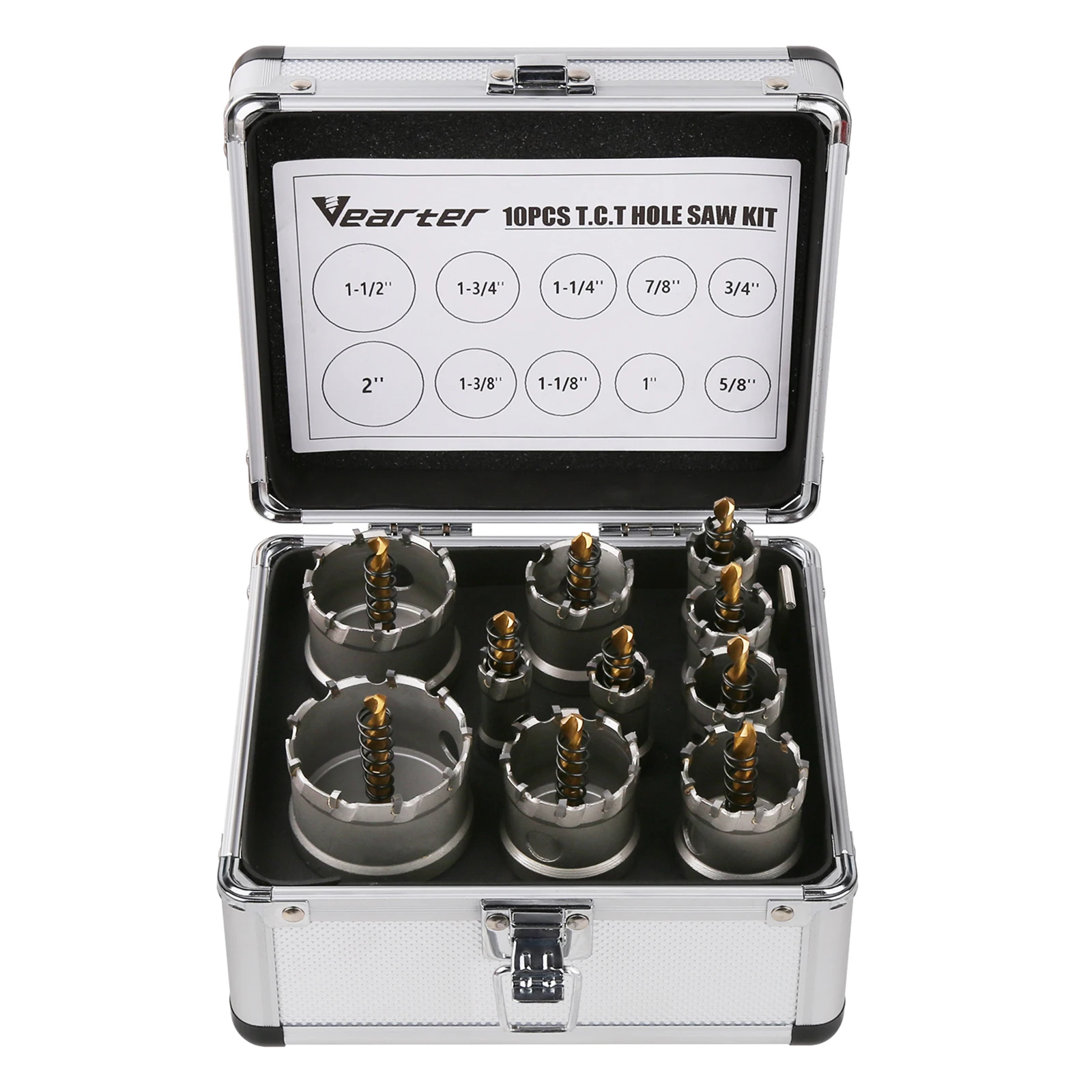 5/8'' To 2'' 10PCS TCT Hole Saw Kit Carbide Bit Set with Pilot Drill, Hole saw for Hard Metal Stainless Steel Iron Mild Stee
5/8'' To 2'' 10PCS TCT Hole Saw Kit Carbide Bit Set with Pilot Drill, Hole saw for Hard Metal Stainless Steel Iron Mild Stee
