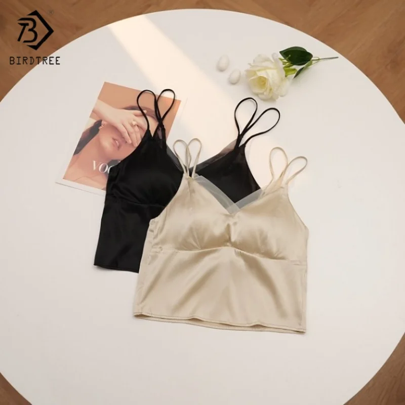 Birdtree: майка из 93% шелка 7% спандекса, со встроенным бюстгальтером, жилетом, однотонная рубашка на бретельках 2025 года, женские топы на бретелях T5N901JF
Birdtree: майка из 93% шелка 7% спандекса, со встроенным бюстгальтером, жилетом, однотонная рубашка на бретельках 2025 года, женские топы на бретелях T5N901JF