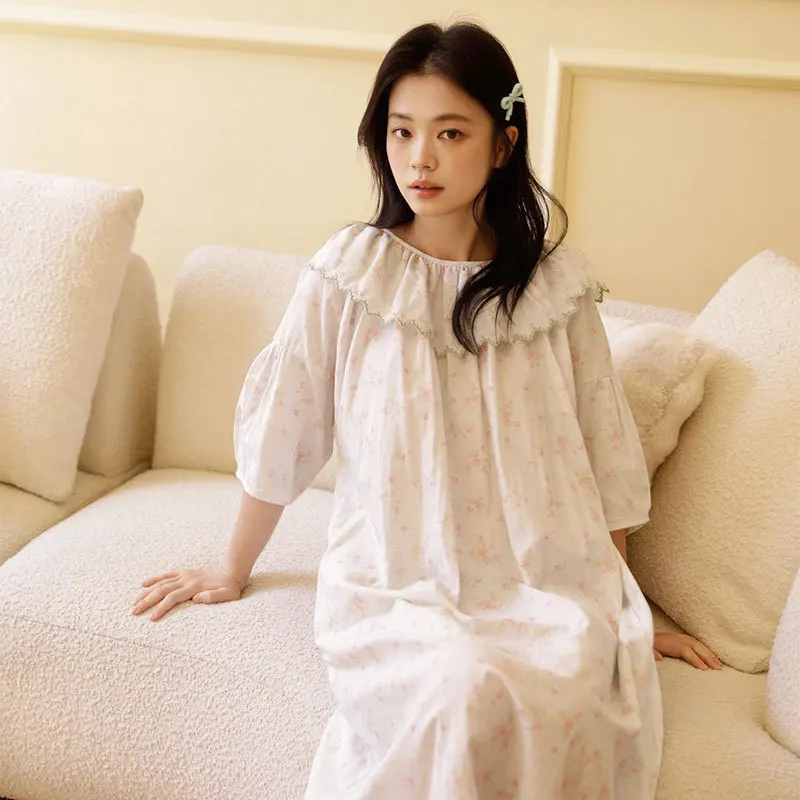 Pure Cotton Gauze Nightgown, Soft & Elegant Sleepwear Romantic Floral Print & Ruffled Collar, French Romantic Bell Sleeve Dress
Pure Cotton Gauze Nightgown, Soft & Elegant Sleepwear Romantic Floral Print & Ruffled Collar, French Romantic Bell Sleeve Dress