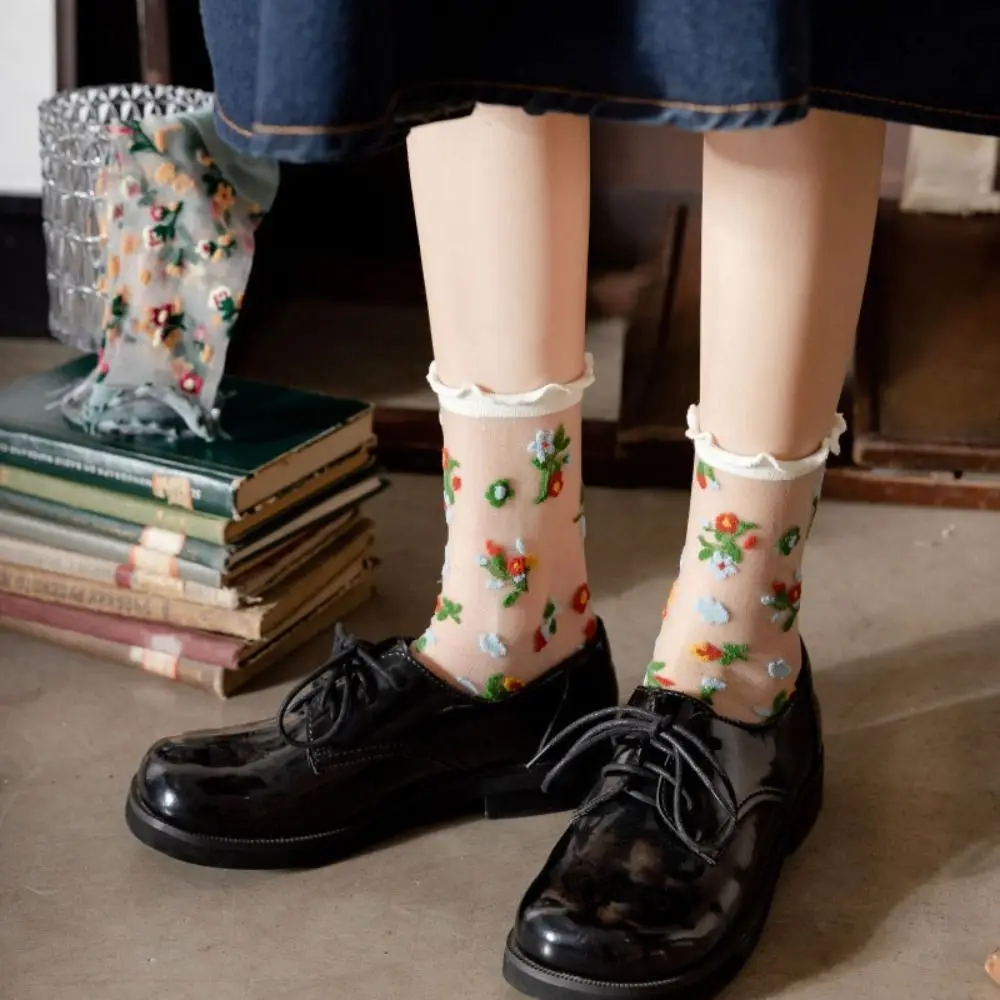 Mesh Women Glass Silk Socks Kawaii Thin Elastic Transparent Socks Female Hosiery Rose Flower Flower Calf Socks Girls
Mesh Women Glass Silk Socks Kawaii Thin Elastic Transparent Socks Female Hosiery Rose Flower Flower Calf Socks Girls