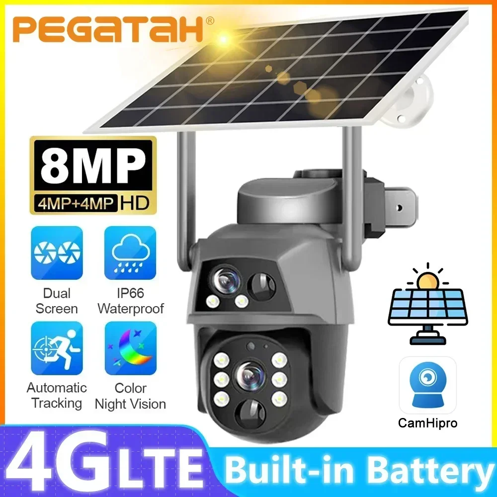 PEGATAH 4G Солнечная камера Открытый двойной объектив 8MP 4K IP Camara Солнечная панель CCTV Безопасность Встроенный аккумулятор PIR Камера обнаружения движения
PEGATAH 4G Солнечная камера Открытый двойной объектив 8MP 4K IP Camara Солнечная панель CCTV Безопасность Встроенный аккумулятор PIR Камера обнаружения движения