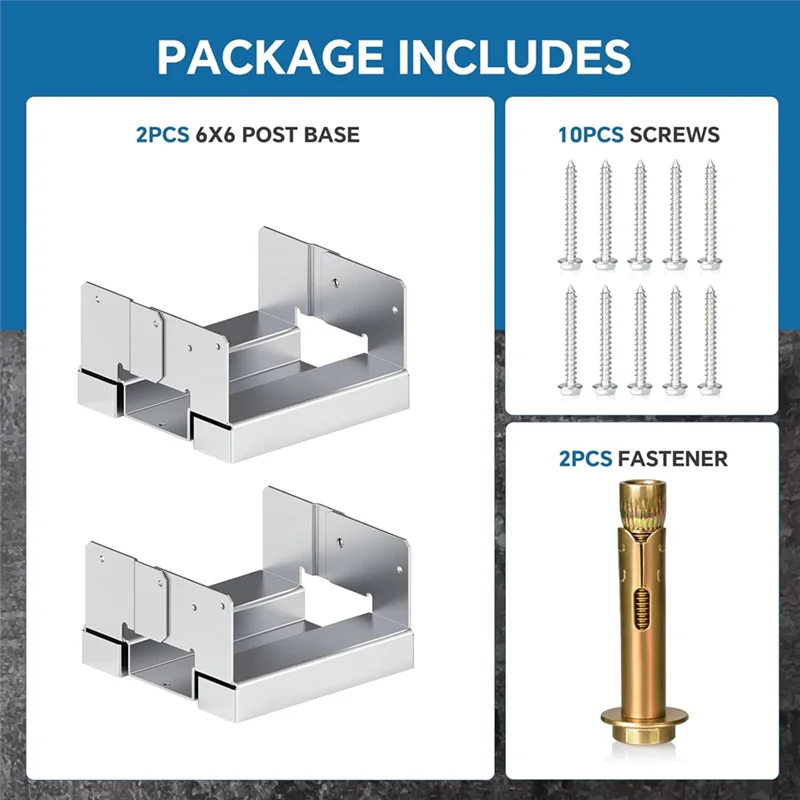 AB41-6X6 Galvanized Post Base For Concrete, 2 Pack Post Deck Base Anchor For 5.5X5.5 Wood With 20 Screws & 2 Fastener
AB41-6X6 Galvanized Post Base For Concrete, 2 Pack Post Deck Base Anchor For 5.5X5.5 Wood With 20 Screws & 2 Fastener