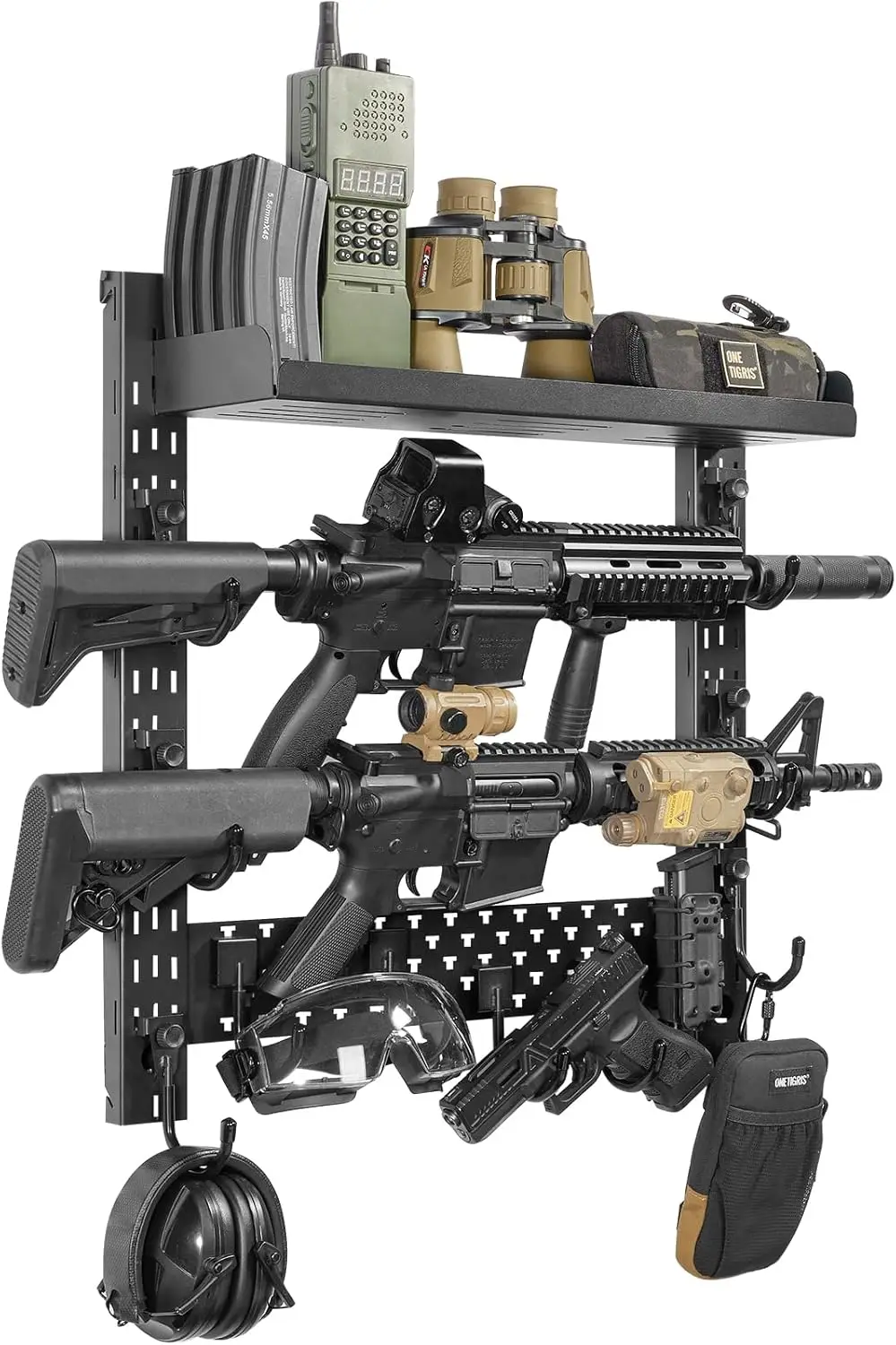 Wall Mount Gun Rack with Shelf and Removable Accessories Tray for Indoor Storage
Wall Mount Gun Rack with Shelf and Removable Accessories Tray for Indoor Storage