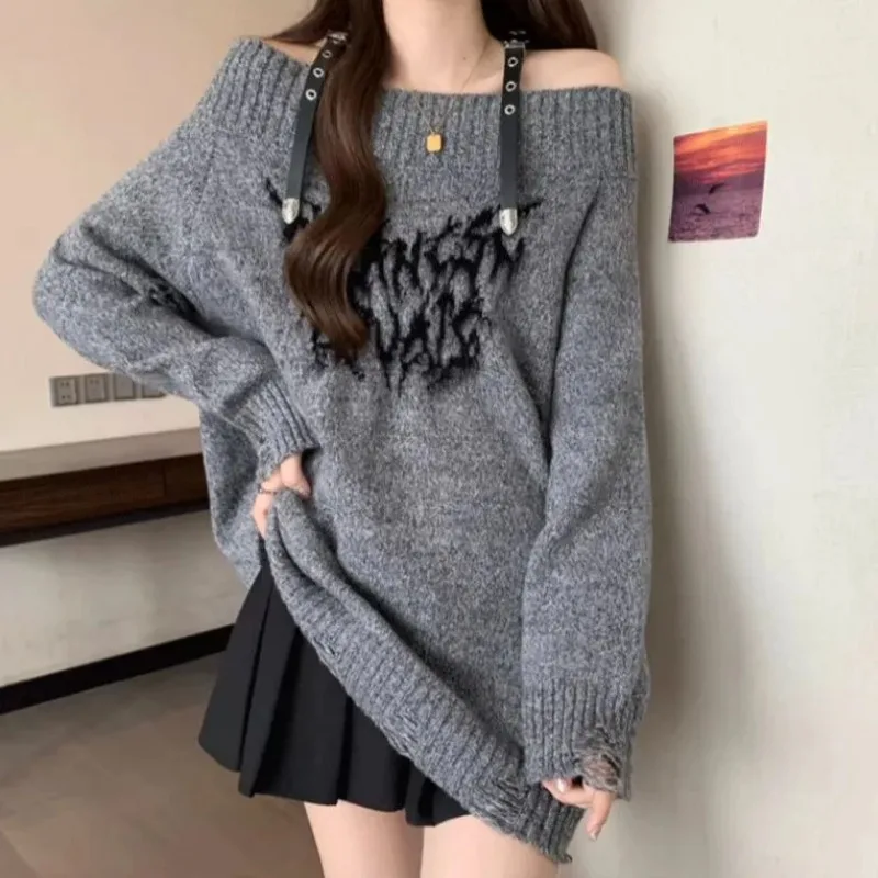 Autumn Winter Coat Gothic Sweater Knitted Pullover Harajuku Y2k Tops Grunge Strapless Loose Girl Streetwear Aesthetics Jumper
Autumn Winter Coat Gothic Sweater Knitted Pullover Harajuku Y2k Tops Grunge Strapless Loose Girl Streetwear Aesthetics Jumper