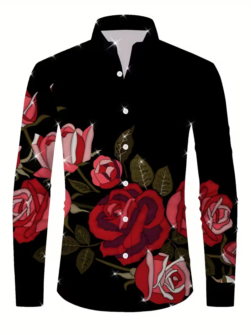 Новая мужская рубашка с лацканами, мужская 3D джентльменская рубашка с принтом роз, повседневная модная рубашка с длинными рукавами и принтом
Новая мужская рубашка с лацканами, мужская 3D джентльменская рубашка с принтом роз, повседневная модная рубашка с длинными рукавами и принтом
