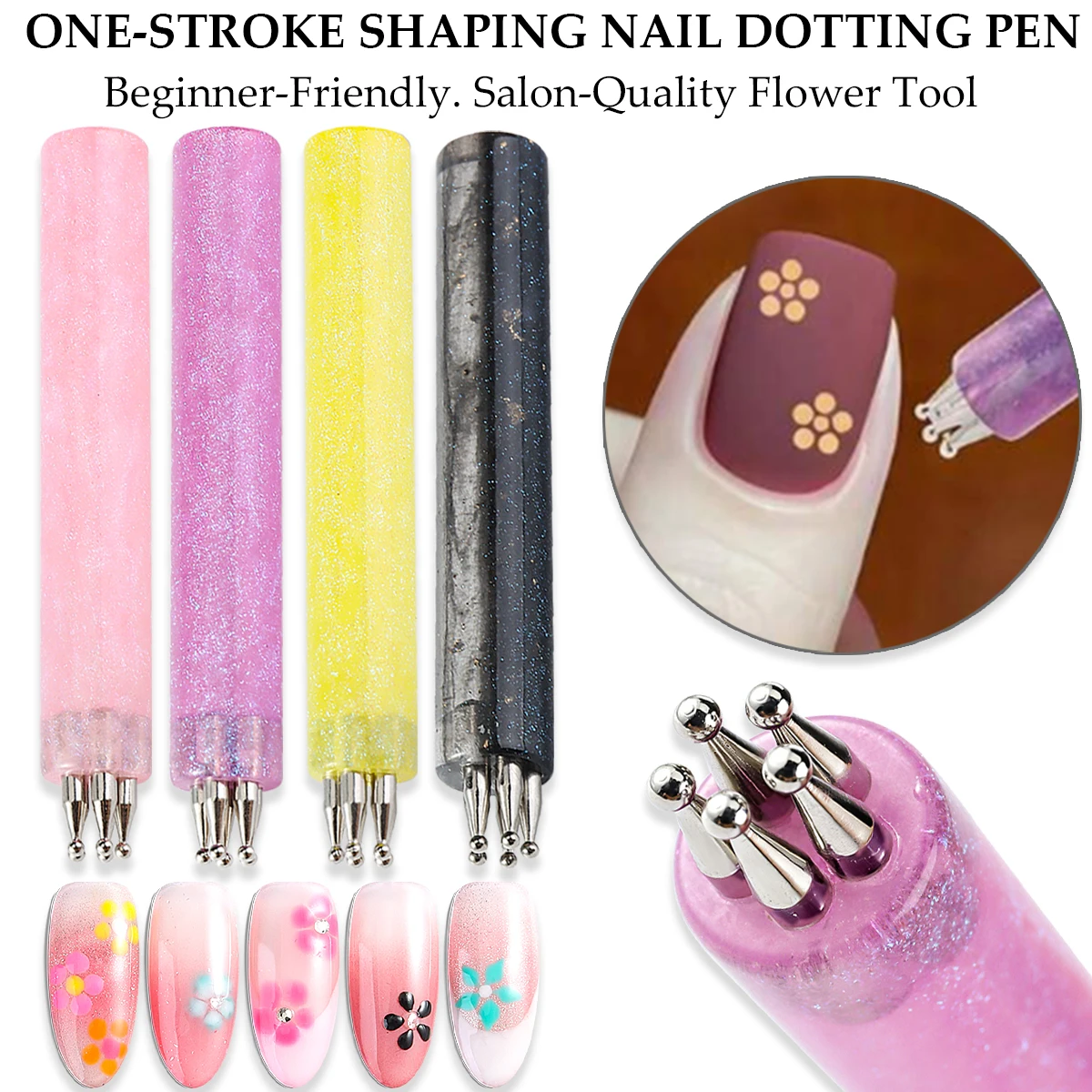 Nail Dotting Pen, Glitter Handle Design Flower Dot Tool, Beginner Salon Nail Art Painting Dotting Tool
Nail Dotting Pen, Glitter Handle Design Flower Dot Tool, Beginner Salon Nail Art Painting Dotting Tool