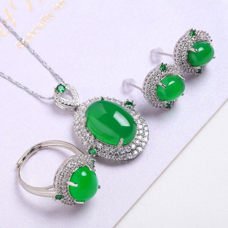Chalcedony ring and necklace - , 925 jade pendant jewelry three-piece set, vintage inlay
Chalcedony ring and necklace - , 925 jade pendant jewelry three-piece set, vintage inlay