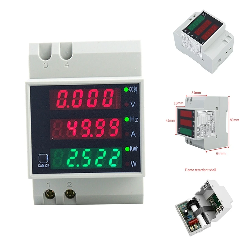 ABLU-D52-2058 Wattmeter Din Rail Volt Current Meter Power Factor Digital Meter AC80-300V Multi-Function Kwh Hz Meter 0-100A
ABLU-D52-2058 Wattmeter Din Rail Volt Current Meter Power Factor Digital Meter AC80-300V Multi-Function Kwh Hz Meter 0-100A
