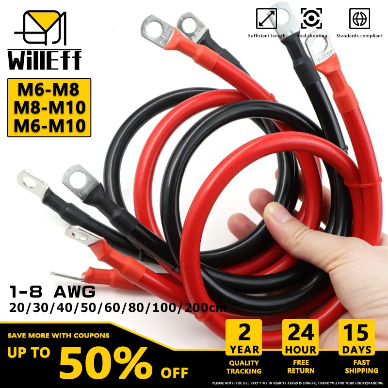 M6-M8 or M8-M10 or M6-M10 Battery inverter cable Car jumper wire Terminal Lug wire Black Red Terminal Lug cable connecting cable
M6-M8 or M8-M10 or M6-M10 Battery inverter cable Car jumper wire Terminal Lug wire Black Red Terminal Lug cable connecting cable