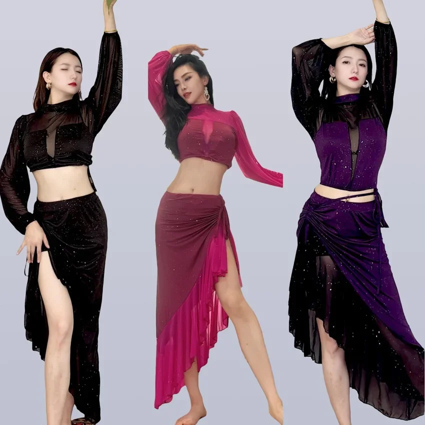 New Belly Dance Outfit Oriental Dance Suit Silver Glitter Ice Silk Splice Mesh Lace Asymmetric Skirt Costume Set
New Belly Dance Outfit Oriental Dance Suit Silver Glitter Ice Silk Splice Mesh Lace Asymmetric Skirt Costume Set