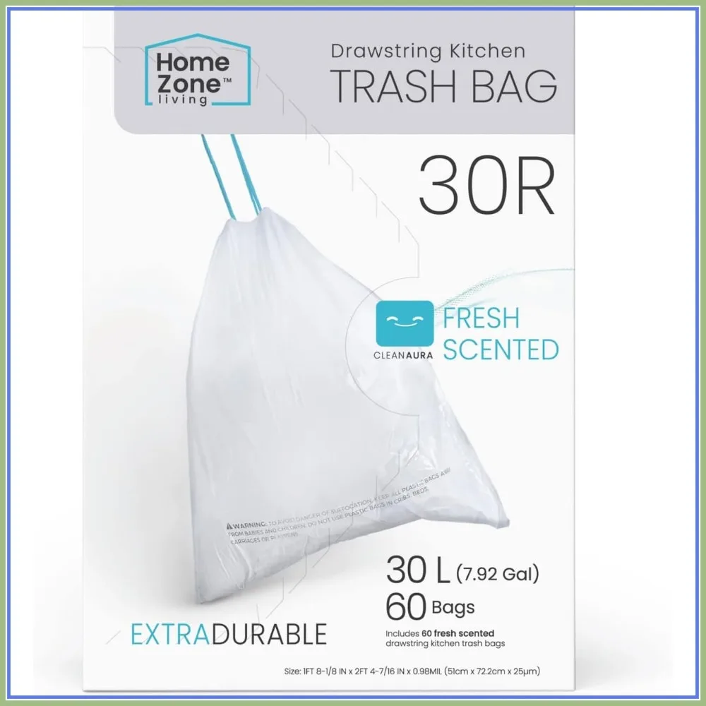 30 Liter Drawstring Trash Bags, Heavy Duty 60 Count for Dual Recycling Cans
30 Liter Drawstring Trash Bags, Heavy Duty 60 Count for Dual Recycling Cans