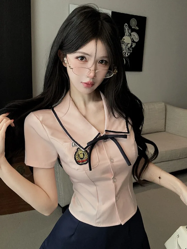 Korean Style Jk Uniform School Girl Summer Sweet And Spicy Waist Cinched Short Sleeve Pink Shirt And Skirt Two Piece Set
Korean Style Jk Uniform School Girl Summer Sweet And Spicy Waist Cinched Short Sleeve Pink Shirt And Skirt Two Piece Set