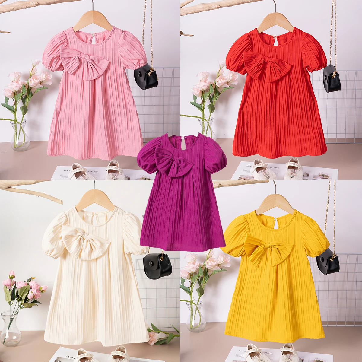 Summer Girls Dresses Casual Solid Color Children's Clothes Big Bow Knee-length Princess Dress Sweet Bubble Sleeve Comfortable
Summer Girls Dresses Casual Solid Color Children's Clothes Big Bow Knee-length Princess Dress Sweet Bubble Sleeve Comfortable