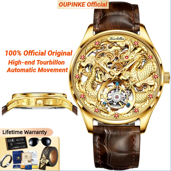 OUPINKE Tourbillon Mens Watch Luxury Automatic Mechanical Watches Skeleton Hollow Dragon Wristwatch Men
OUPINKE Tourbillon Mens Watch Luxury Automatic Mechanical Watches Skeleton Hollow Dragon Wristwatch Men